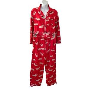 The Company Store Women's Holiday Reindeer Flannel 2pc Pajama Set Size S RARE